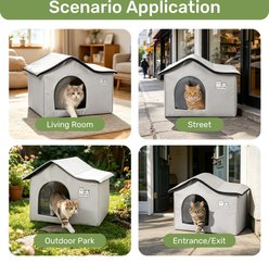 Heeyoo Foldable Outdoor & Indoor Cat Cooling House with Cooling Mat, Grey, Small slide 2 of 8