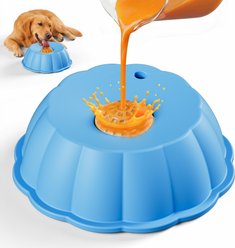 SOLOWINNER Removable BPA-Free Lead-Free Non-Skid Tip Resistant Silicone Dog & Cat Slow Feeder Dog Bowl, Blue