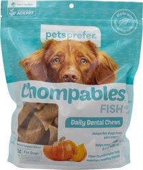 PetsPrefer Chompables Fish Shaped Pumpkin Dental Dog Chew Treats, 27.09-oz pouch, 24 count