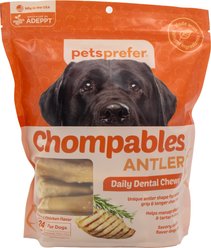 PetsPrefer Chompables Antler Shaped Chicken Dental Dog Chew Treats, 41.8-oz pouch, 24 count