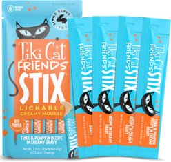 Tiki Cat Friends Stix Grain-Free Tuna & Pumpkin Flavor Lickable Cat Treats, 1.6-oz pouch, 4 count slide 2 of 9