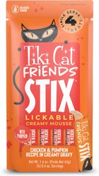 Tiki Cat Friends Stix Grain-Free Chicken & Pumpkin Flavor Lickable Cat Treats, 1.6-oz pouch, 4 count