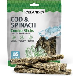 Icelandic+ Cod & Spinach Combo Sticks Natural Dehydrated Dog Treats, 16-count pouch