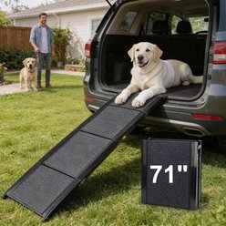 JOEJOY Non-Slip Mat Portable Foldable Adjustable Height Dog Car Ramp, Black, 71-in