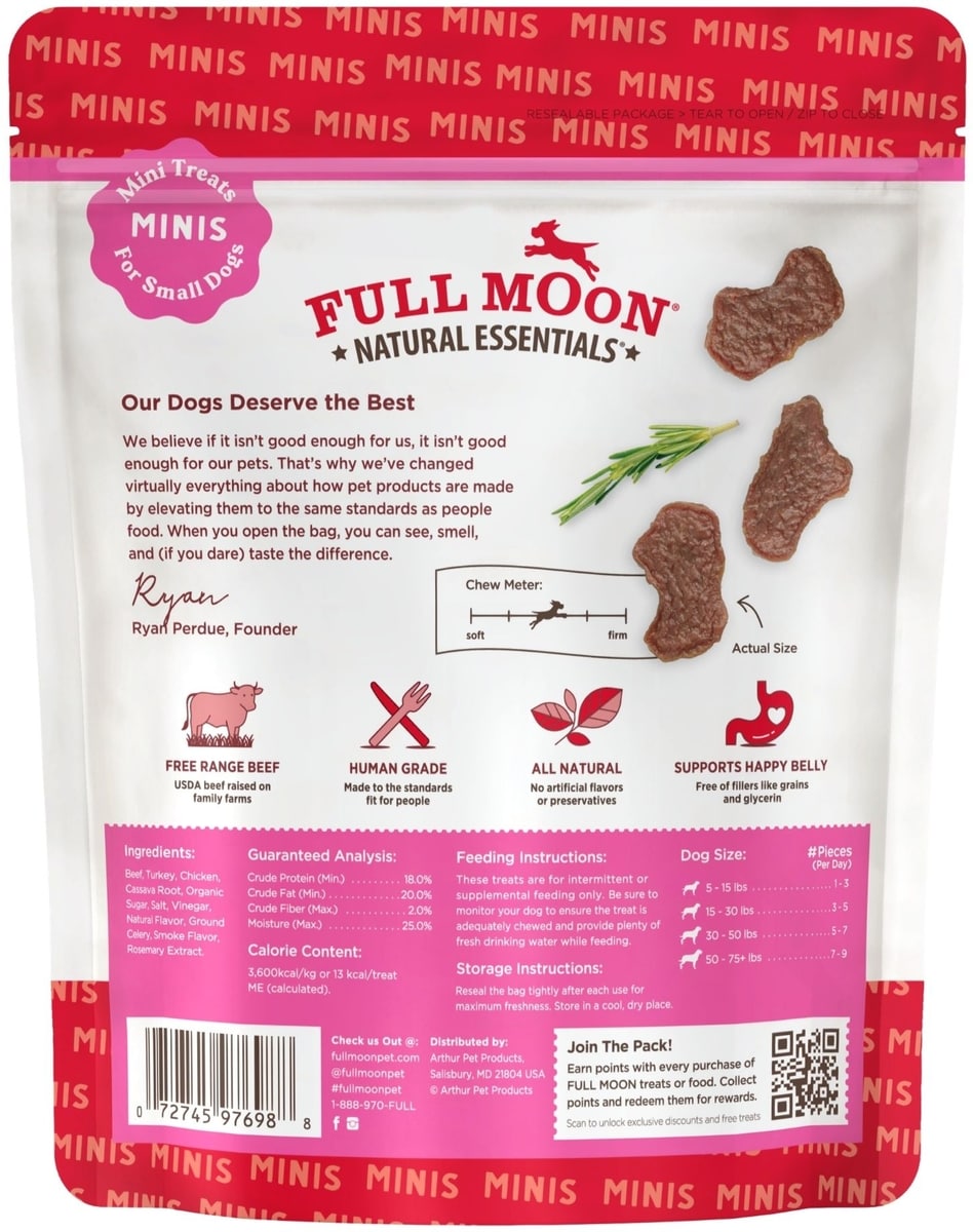 Full Moon Essentials FULL MOON Essentials Grain-Free Beef Jerky Dog Treats, 10-oz bag ...