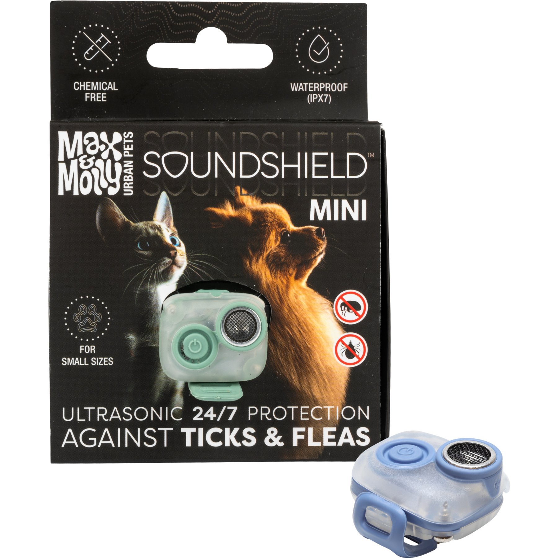 Max & Molly Soundshield Mini 24/7 UltraSonic Tick & Flea Repeller Collar Tag for Dogs & Cats, Ocean