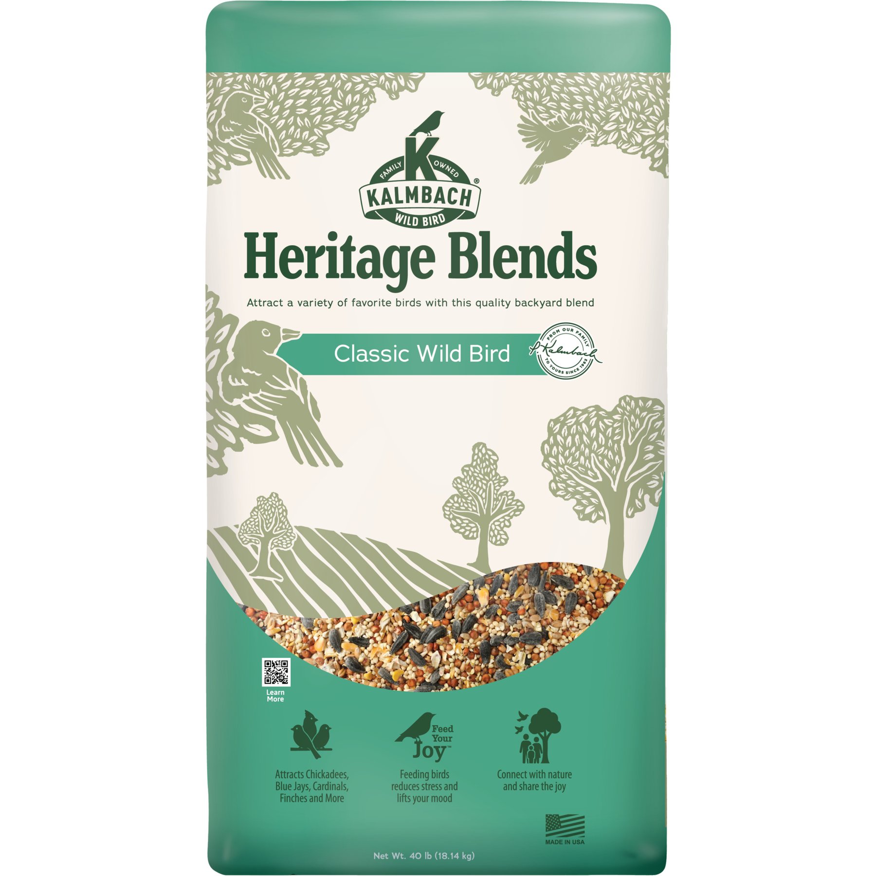 Kalmbach Feeds Heritage Blends Classic Wild Bird Food, Kelly Green, 40-lb bag