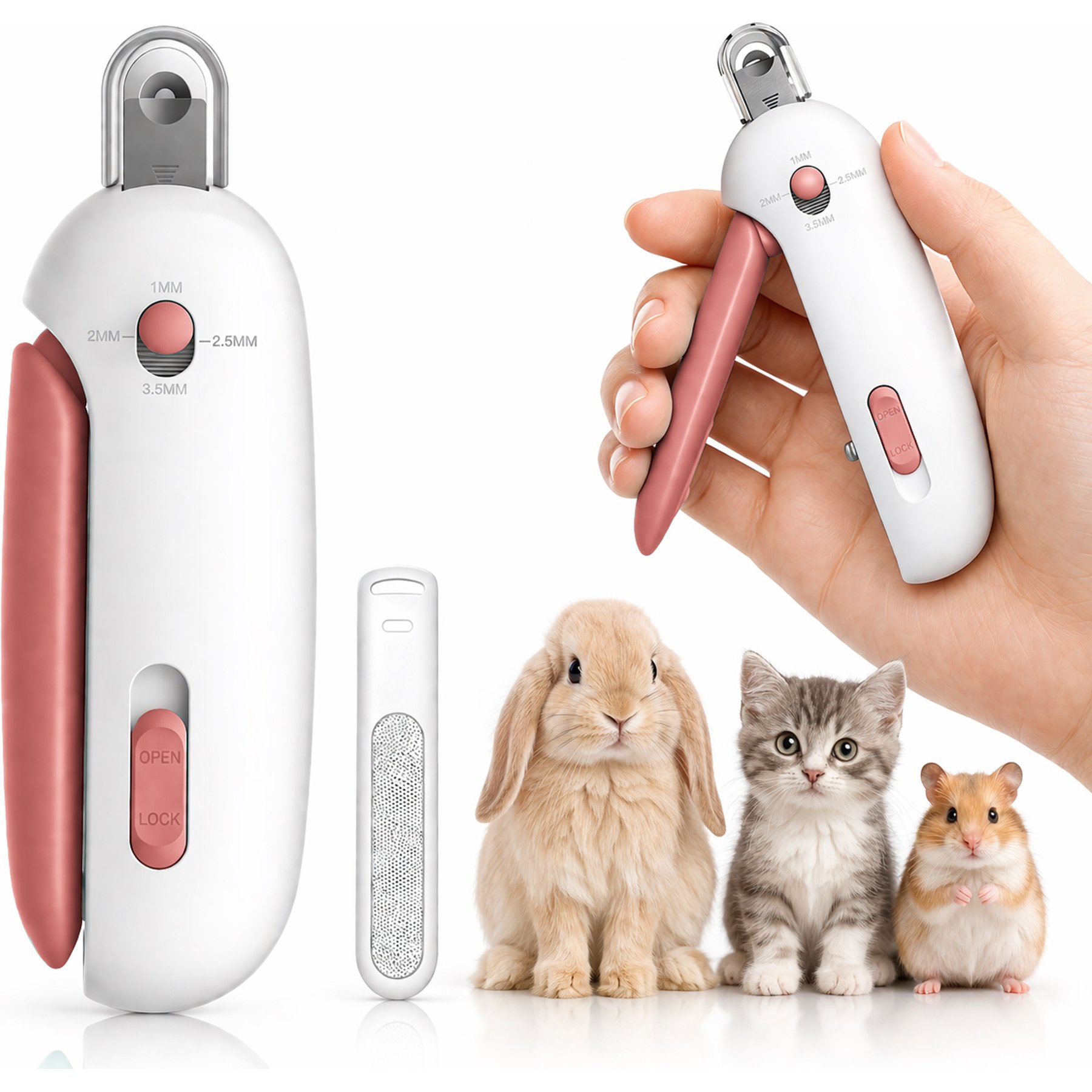FurriHop Adjustable Trimmer Small Animal Nail Clippers, Pink