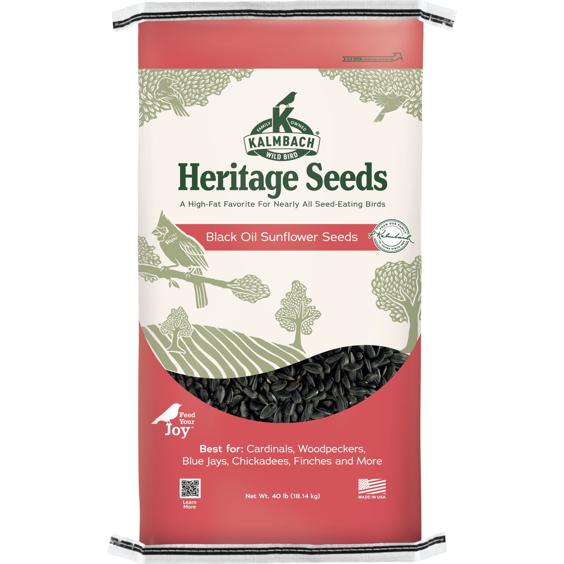 Kalmbach Feeds Heritage Seeds Black Oil Sunflower Seeds Wild Bird Food Red, 40-lb bag