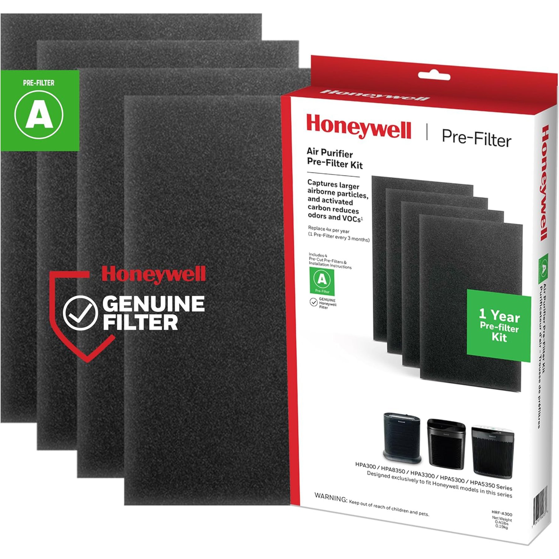 Honeywell HPA300 Series Extra-Large Room HEPA Air Purifier Pre-filter, 4 count