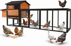 Yafylly Wooden Chicken Coop with Run & Nesting Box, Brown Black