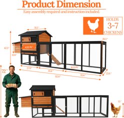 Yafylly Wooden Chicken Coop with Run & Nesting Box, Brown Black slide 2 of 7