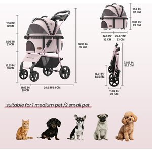 Happy & Polly Luxury Foldable Stroller with Shock-Absorbing Wheels for Small Dogs & Cats, Pink