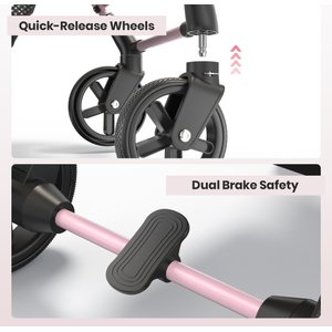 Happy & Polly Luxury Foldable Stroller with Shock-Absorbing Wheels for Small Dogs & Cats, Pink