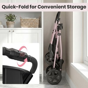 Happy & Polly Luxury Foldable Stroller with Shock-Absorbing Wheels for Small Dogs & Cats, Pink