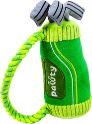PAWTY TOYS Interactive Golf Bag with Tug Rope Squeaky Plush Dog Toy, Green, Small/Medium