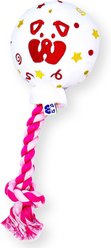 PAWTY TOYS Birthday Balloon with Tug Rope Squeaky Plush Dog Toy, White, Small/Medium