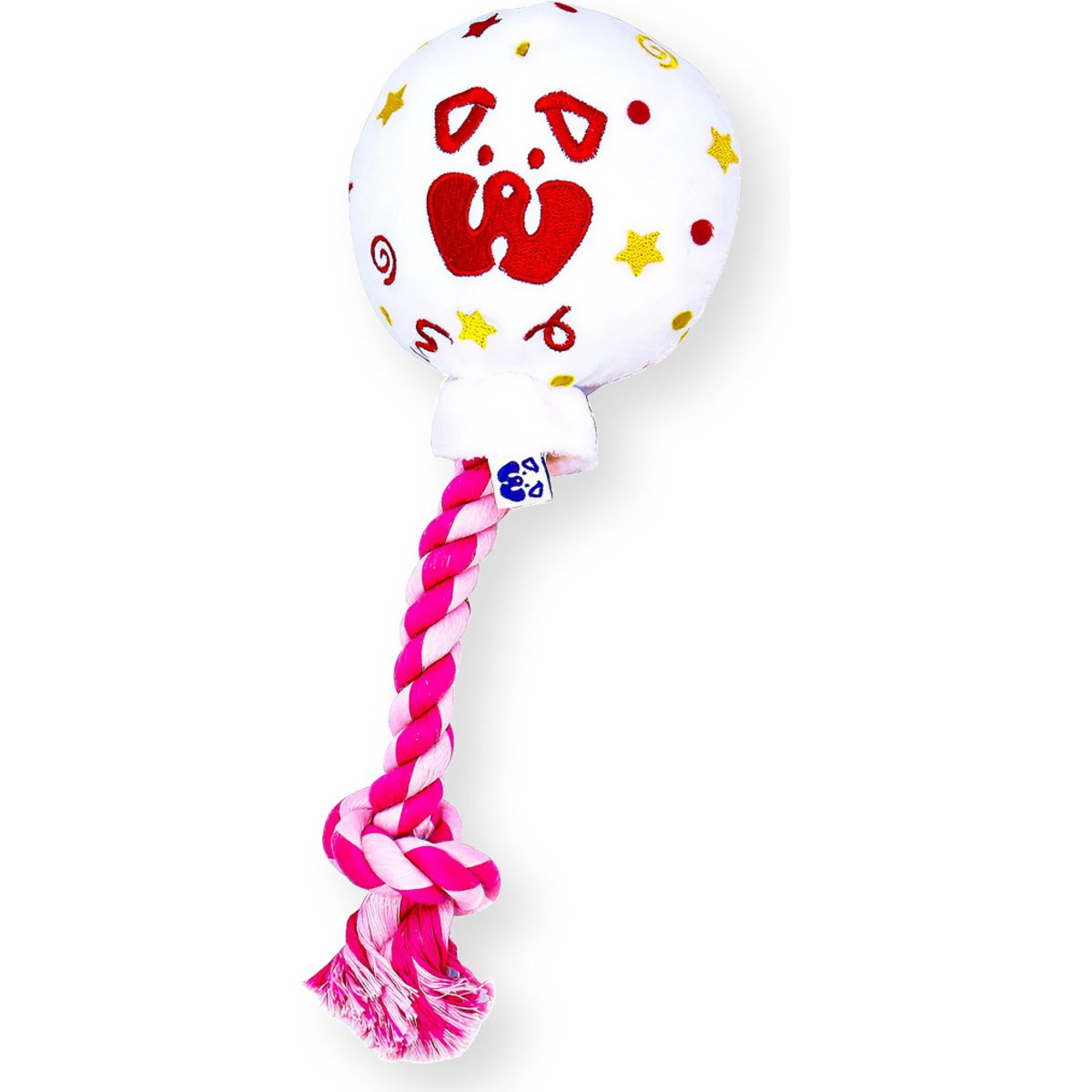 PAWTY TOYS Birthday Balloon with Tug Rope Squeaky Plush Dog Toy, White, Small/Medium