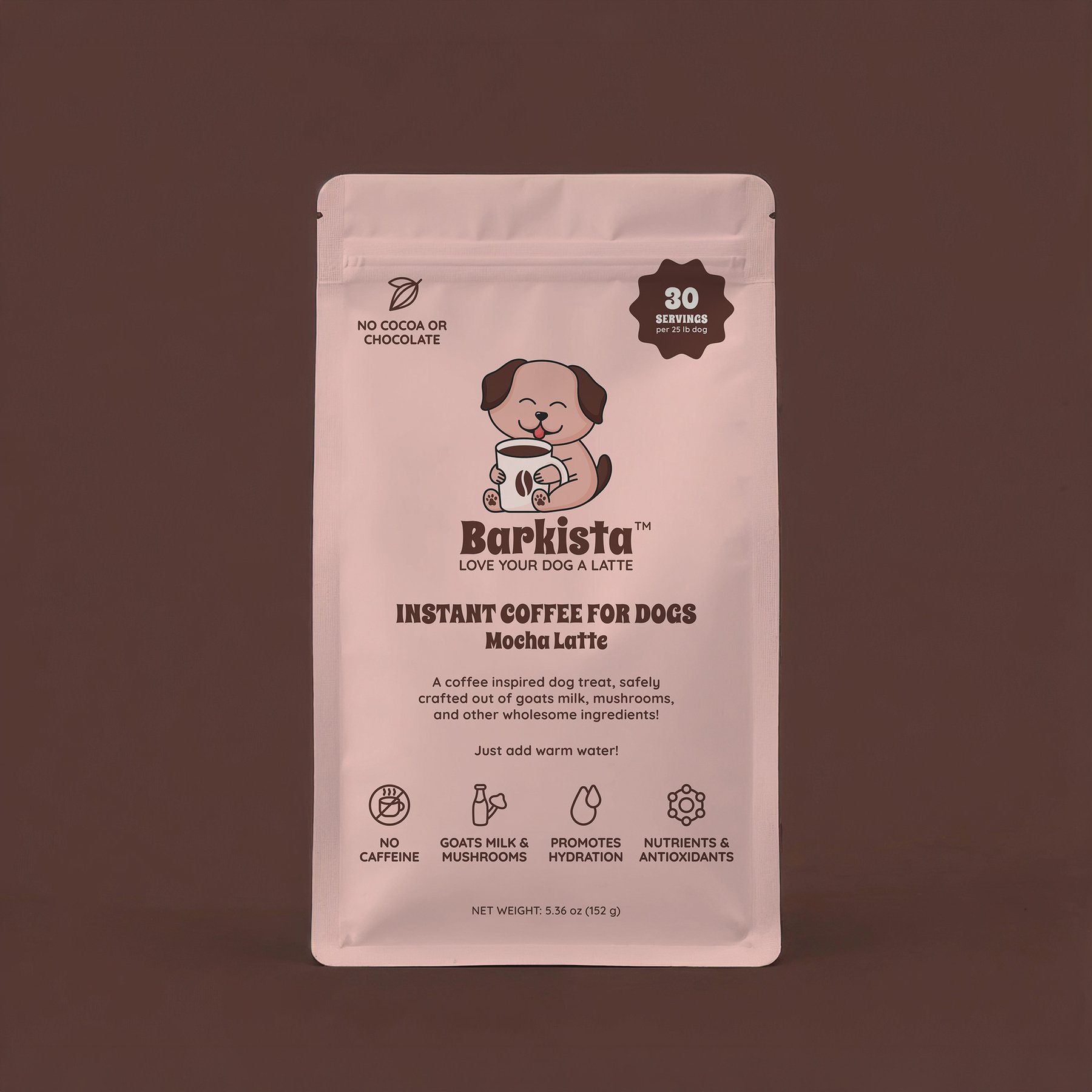 Barkista Mocha Latte Instant Coffee Dog Treat, 5.36-oz bag