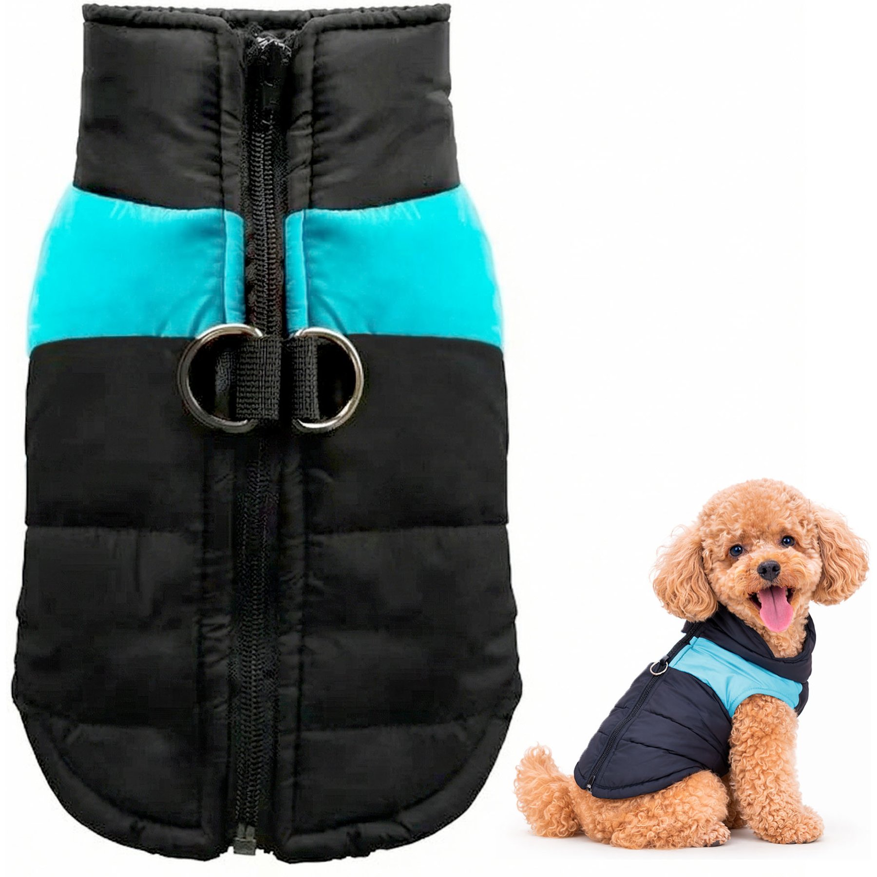 Nestologi Water-Resistant Insulated Windproof Dog Coat, Blue & Black, Medium