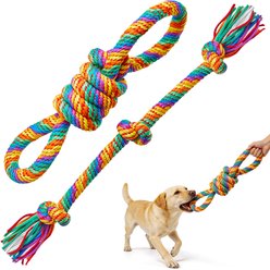 Potaroma Interactive Strong Chew 1.12-in Thick Braided Cotton Exercise Rope Tug Dog Toy, Rainbow, 2 count