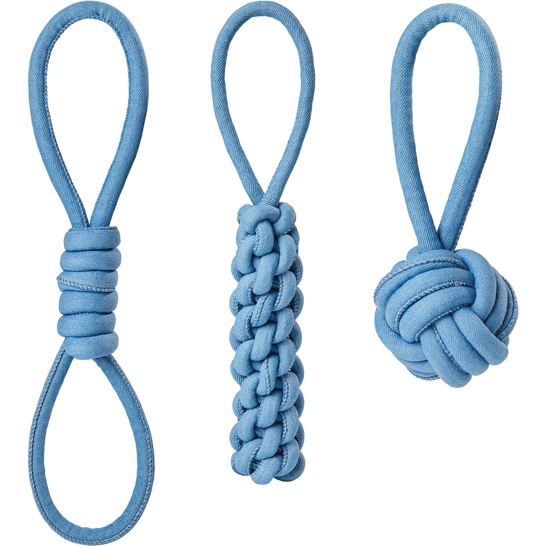 Potaroma Interactive Tug of War Durable Braided Cotton Exercise Rope Small Dog Chew Toy, Blue, 3 count