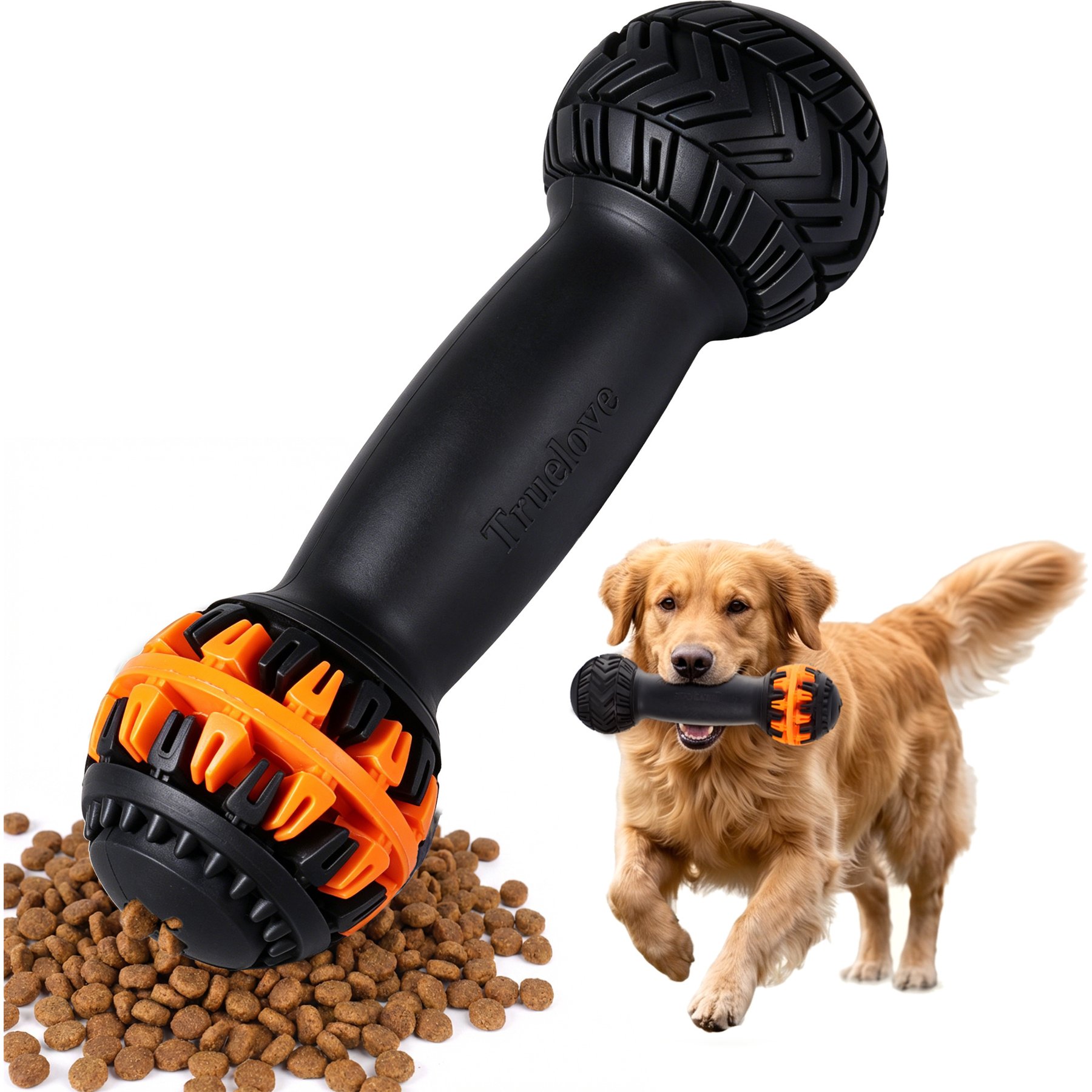 Petopia Spherical Dumbbell Interactive Food Dispersing Dog Chew Toy, Black, Large
