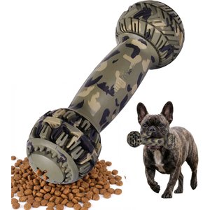 Petopia Spherical Dumbbell Interactive Food Dispersing Dog Chew Toy, Camouflage Color, Medium