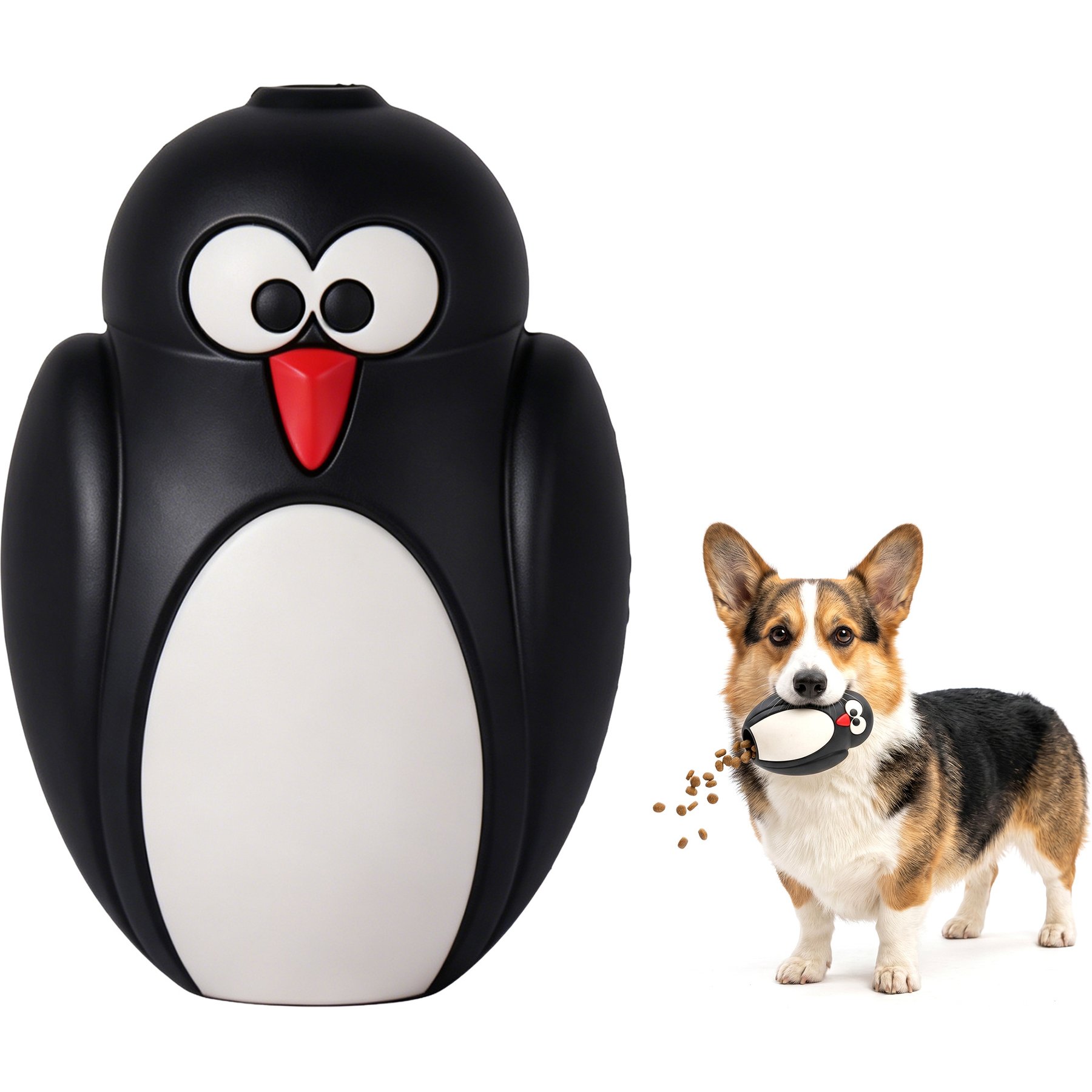 Petopia Penguin Interactive Food-Inducing Dog Chew Toy, Black, Small
