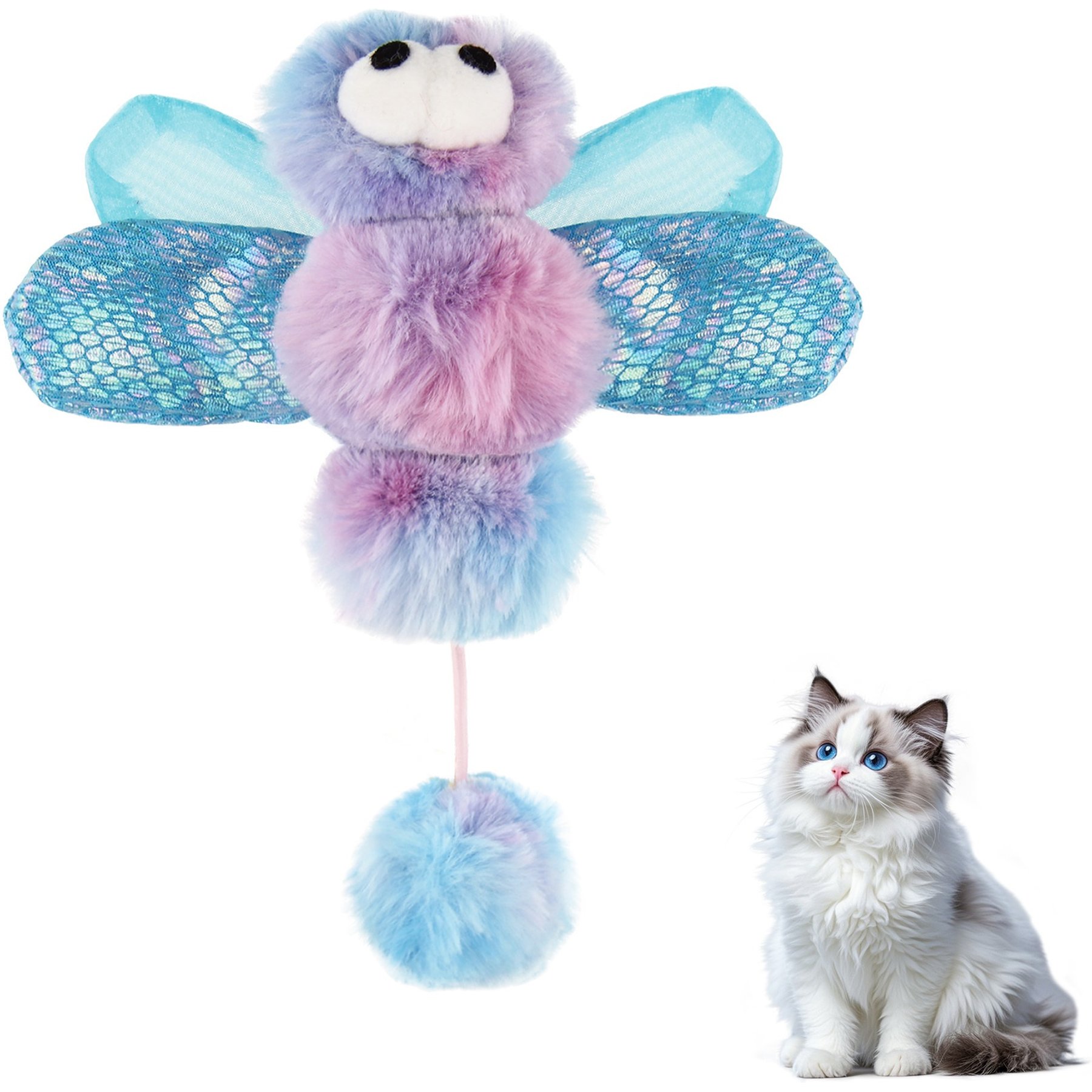 Gigwi Vibrant Dragonfly Crinkle Wings Catnip Plush Cat Toy, Blue