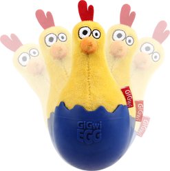 Gigwi Funny Egg Wobbler Chicken Squeaky Plush Dog Toy, Yellow