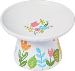 Frisco Cat Face Floral Wide Shape Elevated Non-Skid Ceramic Cat Bowl, Multi Color, Small: 1 cup slide 1 of 6