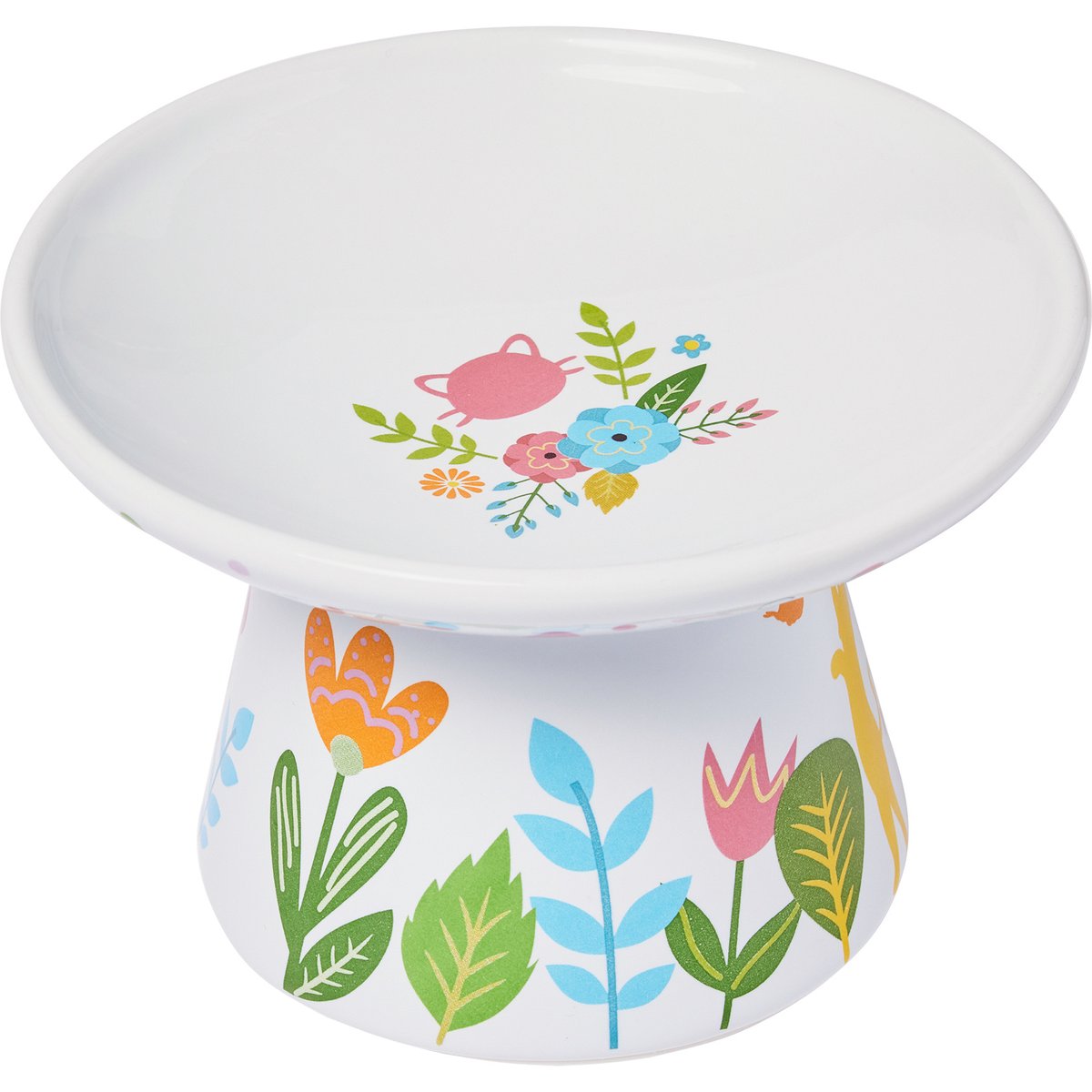 Frisco Cat Face Floral Wide Shape Elevated Non-Skid Ceramic Cat Bowl, Multi Color, Small: 1 cup