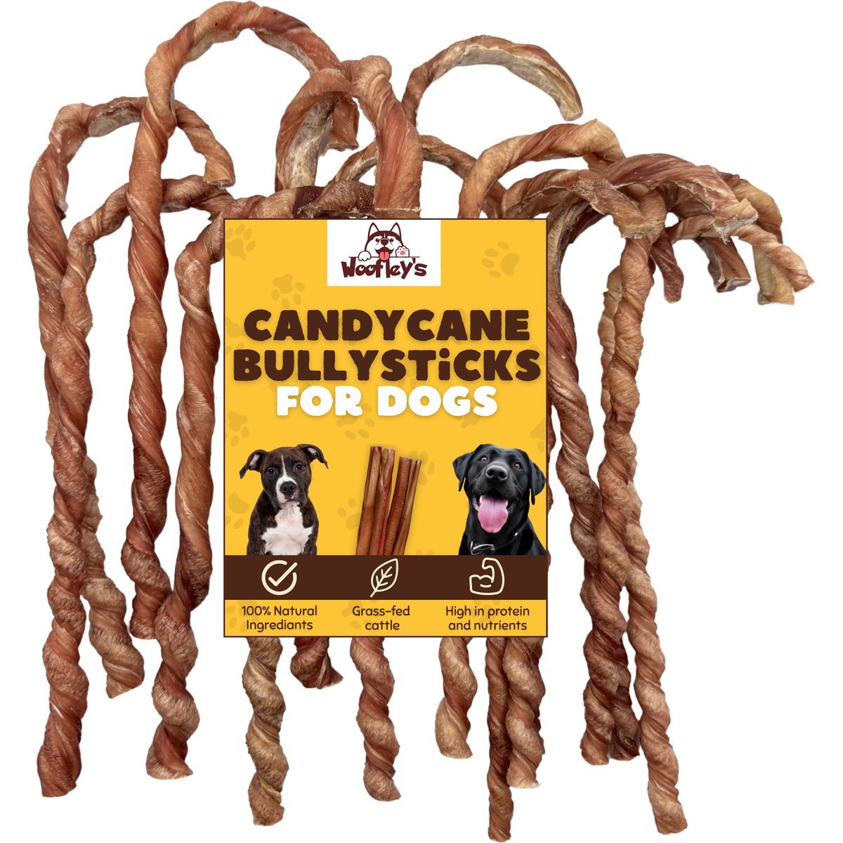 Woofleys 6 to 7-in Candy Cane Bully Sticks Dog Treats, 6 count