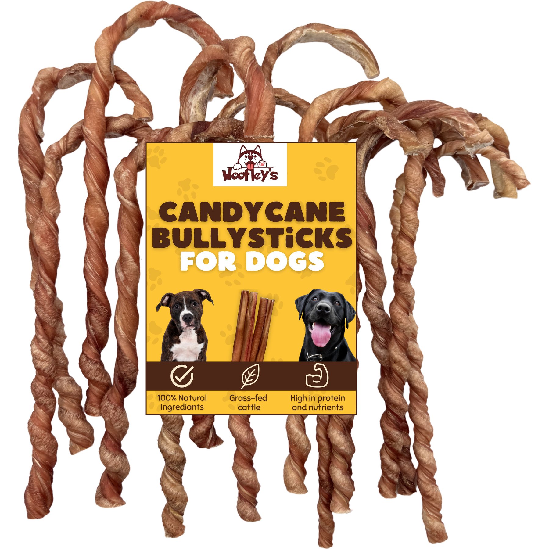 Woofleys 6 to 7-in Candy Cane Bully Sticks Dog Treats, 12 count