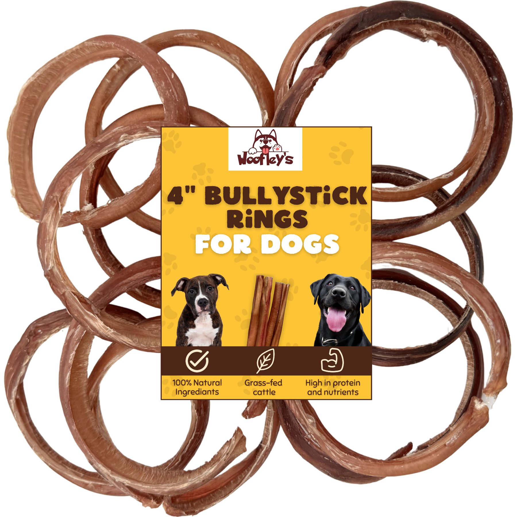 Woofleys 4-in Bully Stick Ring Dog Treats, 12 count