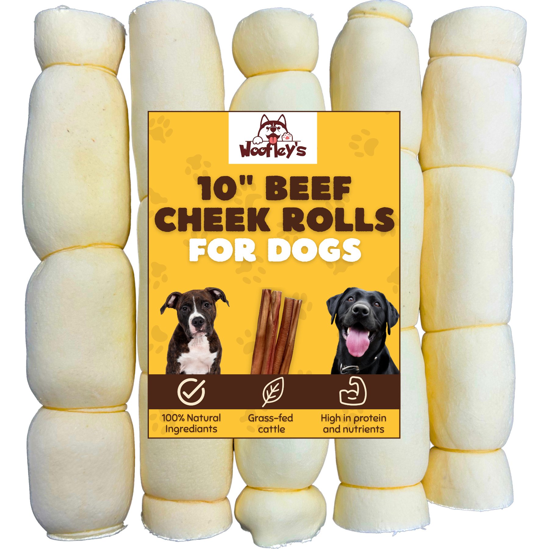 Woofleys 10-in Beef Cheek Roll Dog Natural Chew Treats, 10 count