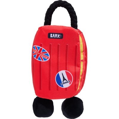 BARK BARK Bone Voyage Luggage Squeaky Plush Dog Toy, Red