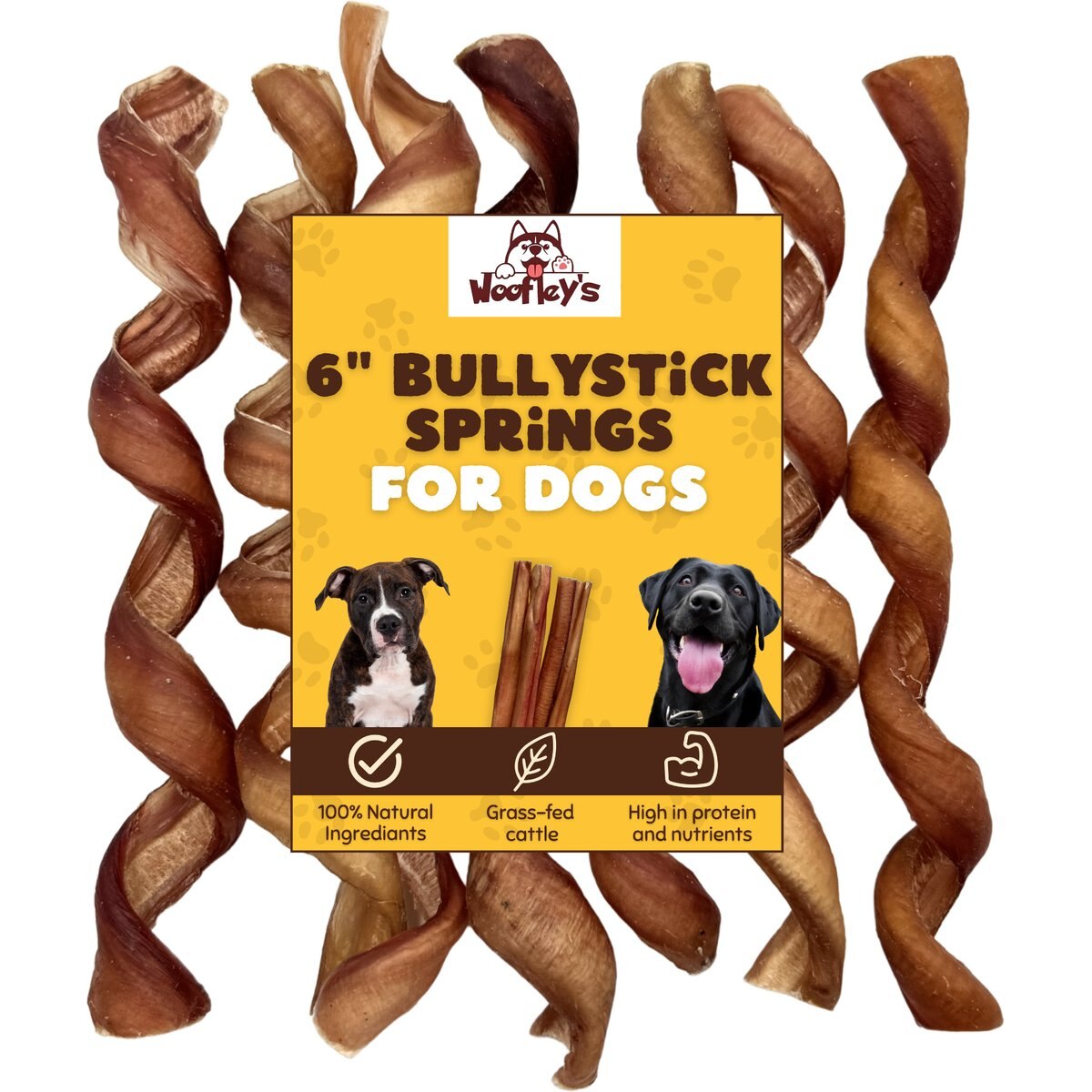 Woofleys 6 to 7-in Bully Sticks Spring Dog Treats, 6 count