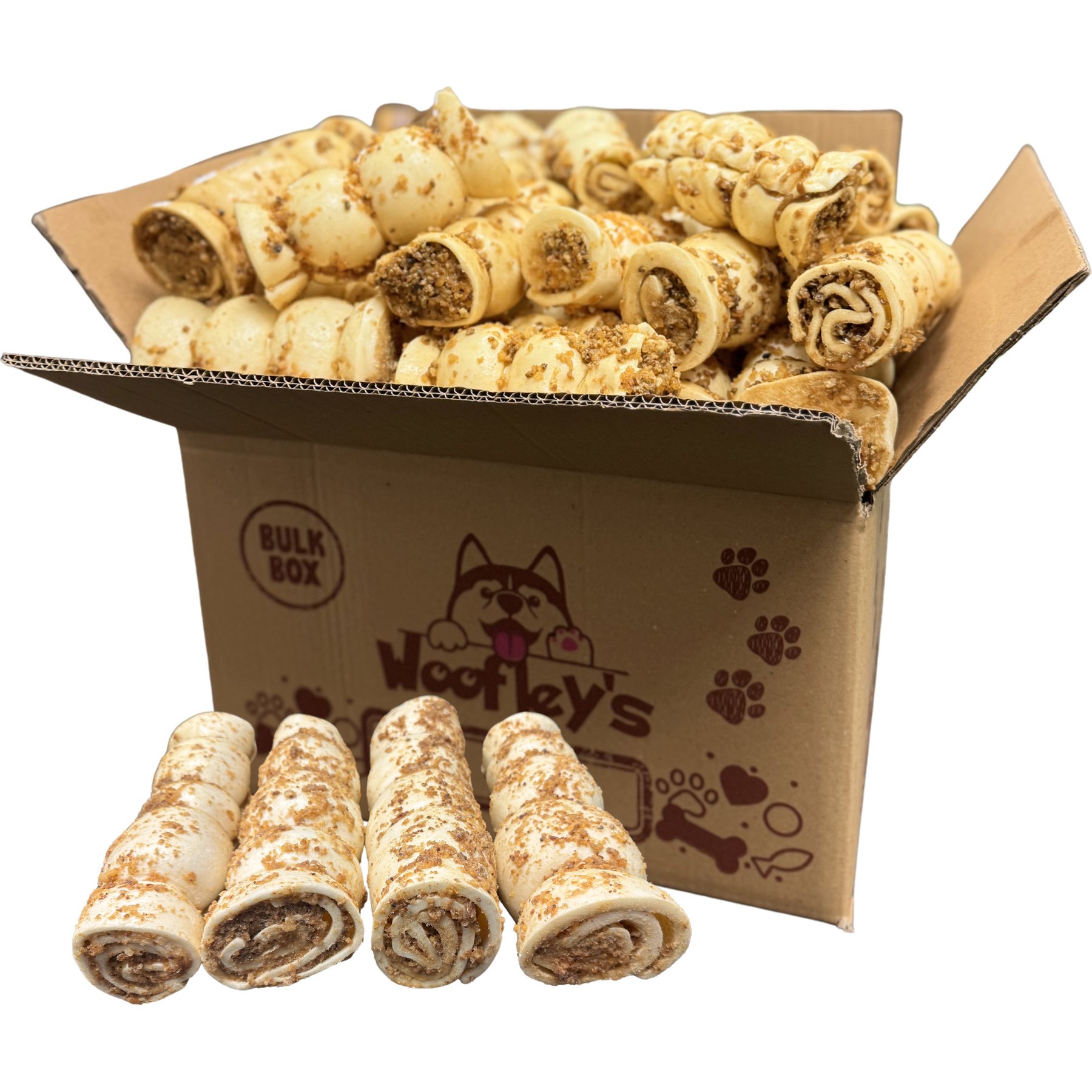 Woofleys 5 to 6-in Beef Cheek Dust Roll Dog Natural Chew Treats, 50 count