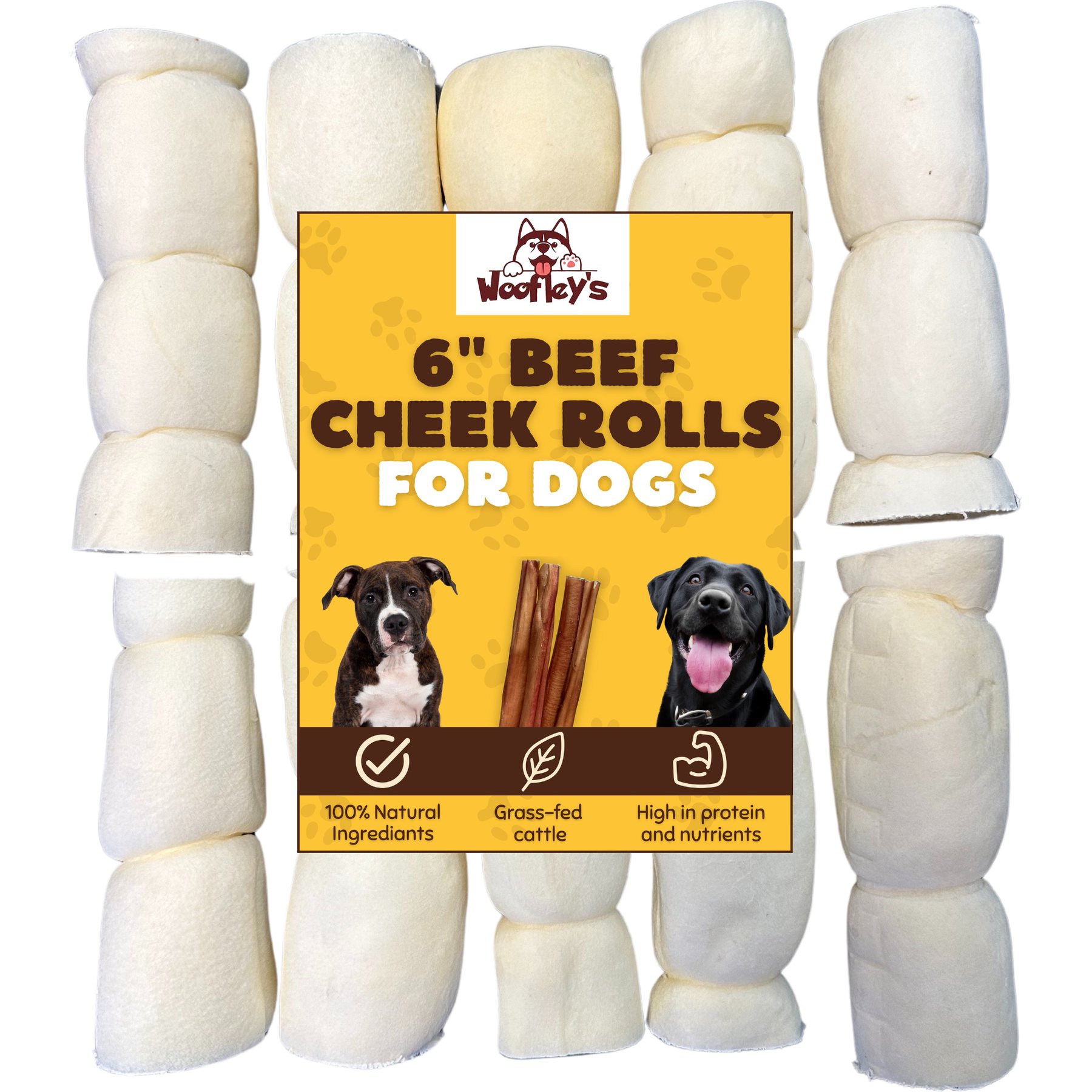 Woofleys 6-in Beef Cheek Roll Dog Natural Chew Treats, 20 count