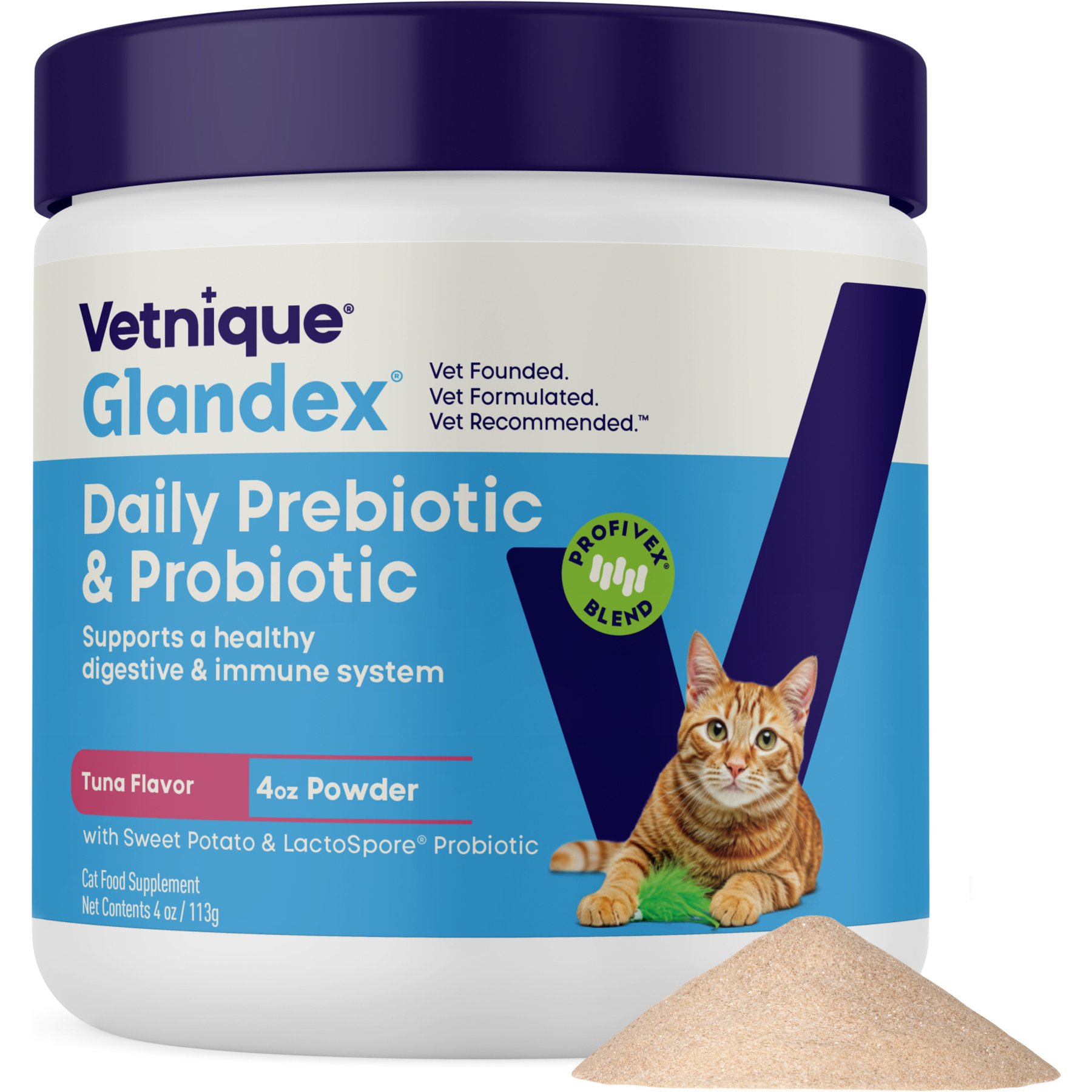 Vetnique Labs Glandex Feline Daily Prebiotic & Probiotic Digestive Aid Powder Supplement for Cats, 4-oz jar