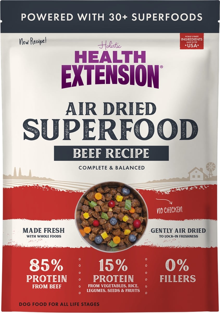 HEALTH EXTENSION Beef Recipe Non-GMO Air-Dried Dog Food, 32-oz bag ...