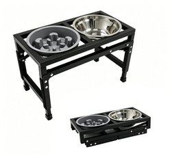 Newget 3-Speed Height Adjustable Raised Elevated Stainless Steel Dog Bowl, Medium