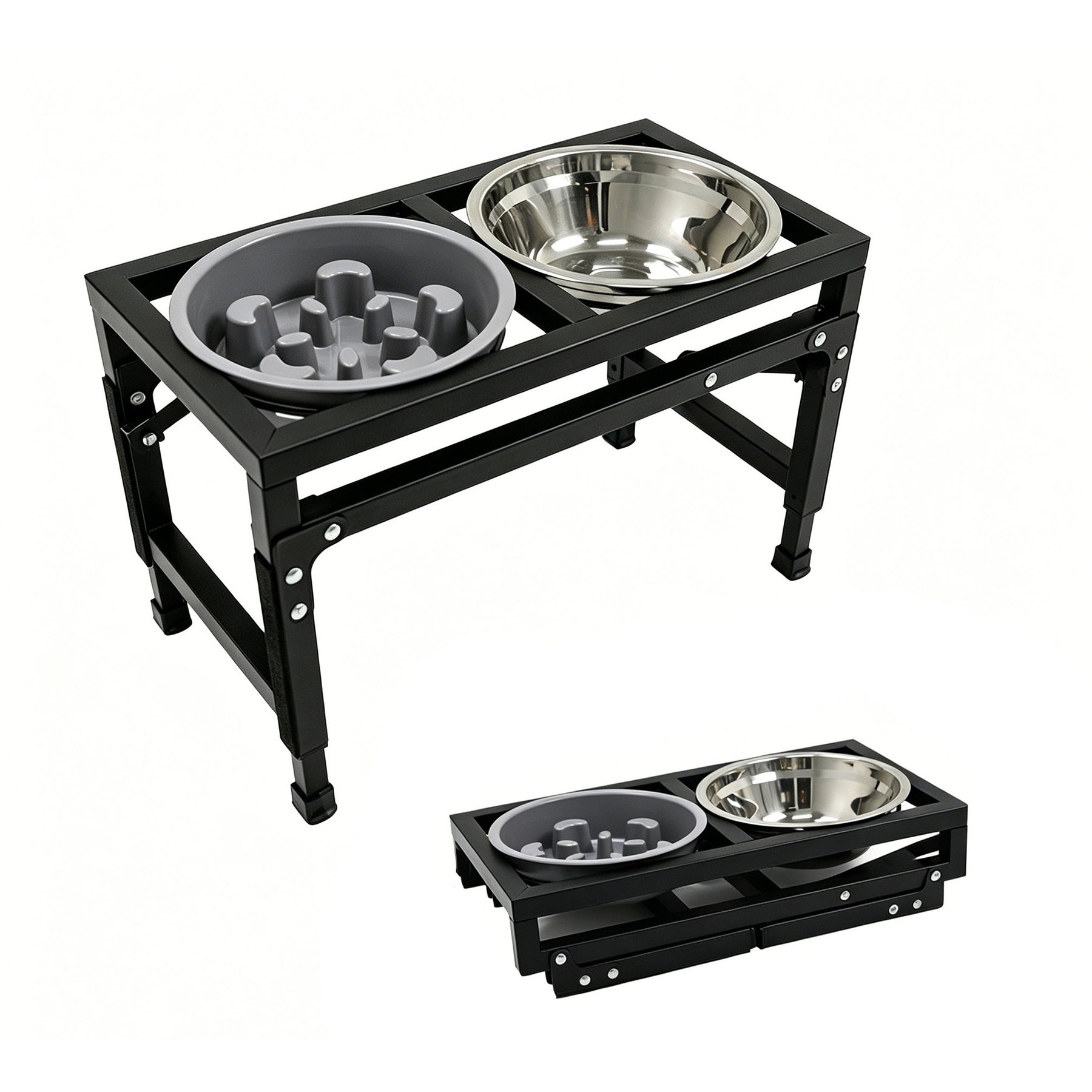 Newget 3-Speed Height Adjustable Raised Elevated Stainless Steel Dog Bowl, Medium