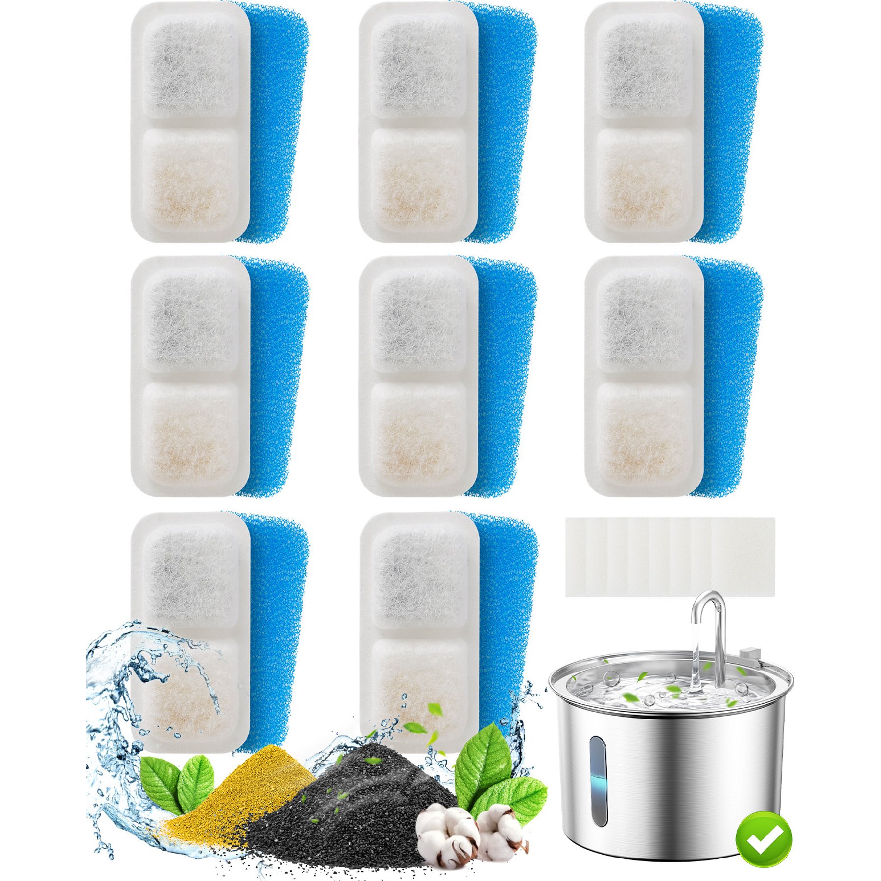 OneIsAll Activated Carbon Ion Resin Food Grade PP Cotton Cat Water Fountain Filter, Small, 8 count