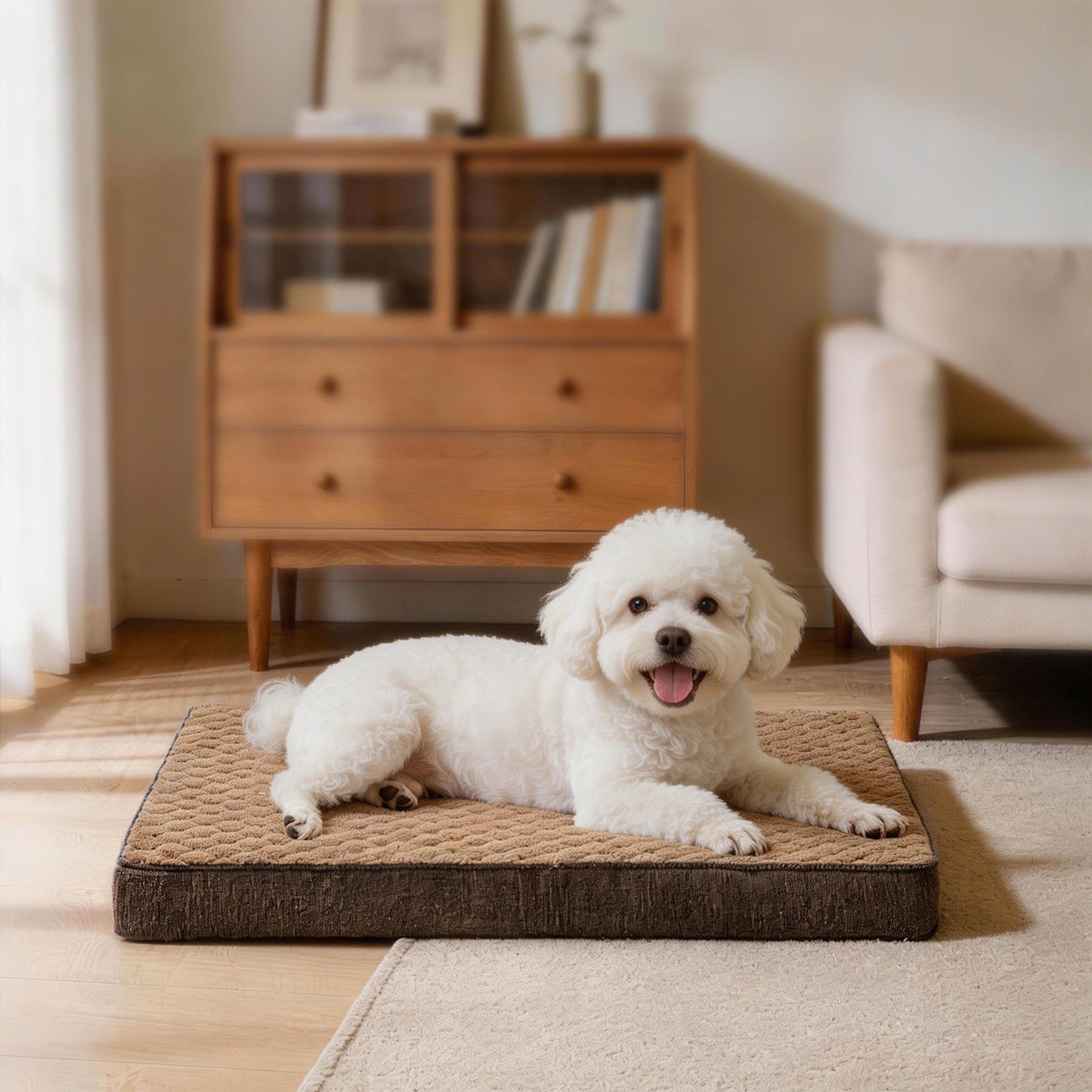 MIXJOY Rabbit Fur Quilted Orthopedic Pillowtop Removable Cover Pillow Dog & Cat Bed, Brown, Medium