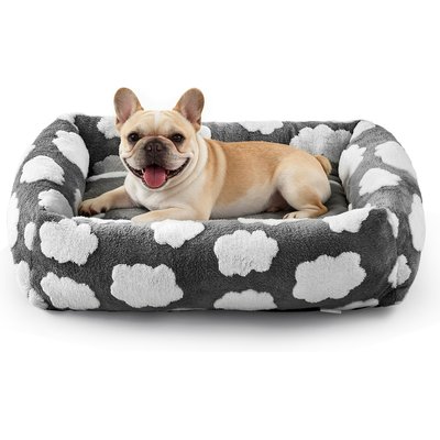 MIXJOY MIXJOY Jacquard Non-Slip Base Raised Support Design Removable Cover Bolster Cuddler Dog & Cat Bed, Grey, Medium