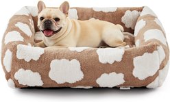 MIXJOY Jacquard Non-Slip Base Raised Support Design Removable Cover Bolster Cuddler Dog & Cat Bed, Brown, Medium