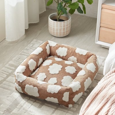 MIXJOY MIXJOY Jacquard Non-Slip Base Raised Support Design Removable Cover Bolster Cuddler Dog & Cat Bed, Brown, Small